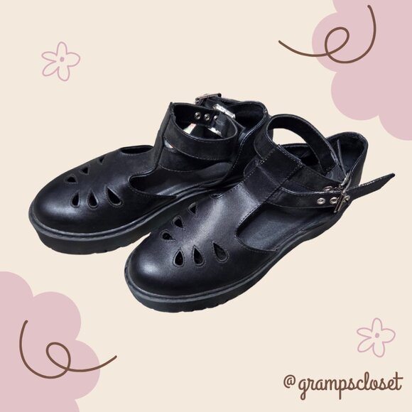 Black Double Buckle T-Strap Mary Janes Size 9 - Picture 1 of 4